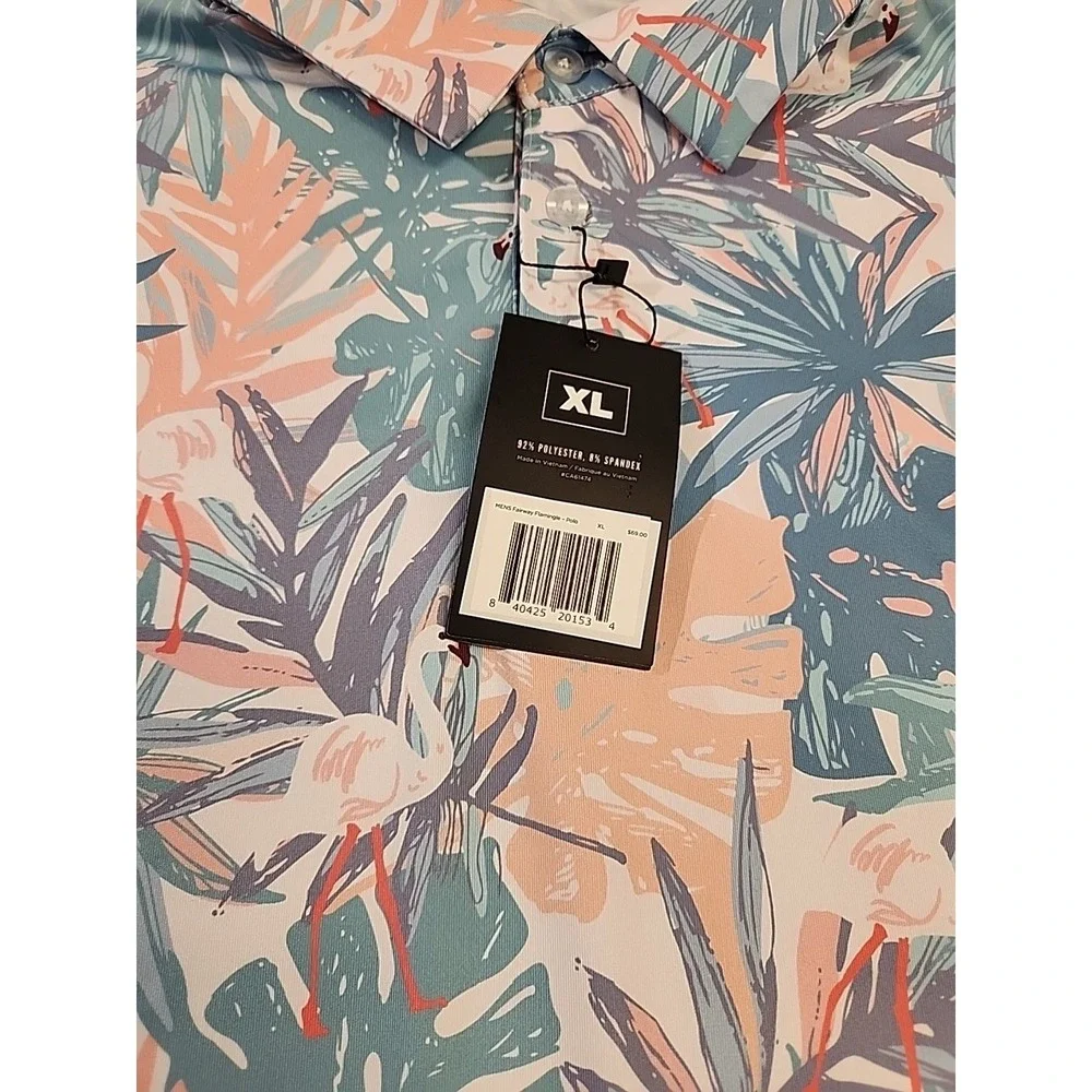 Waggle Men's Golf Polo Shirt Fairway Flamingo Stretch XL Poly Spandex - NWT - Picture 2 of 4